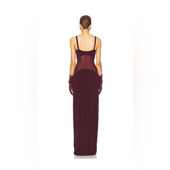 HELSA Sheer Knit Curve Maxi Dress in Merlot - Picture 3 of 6
